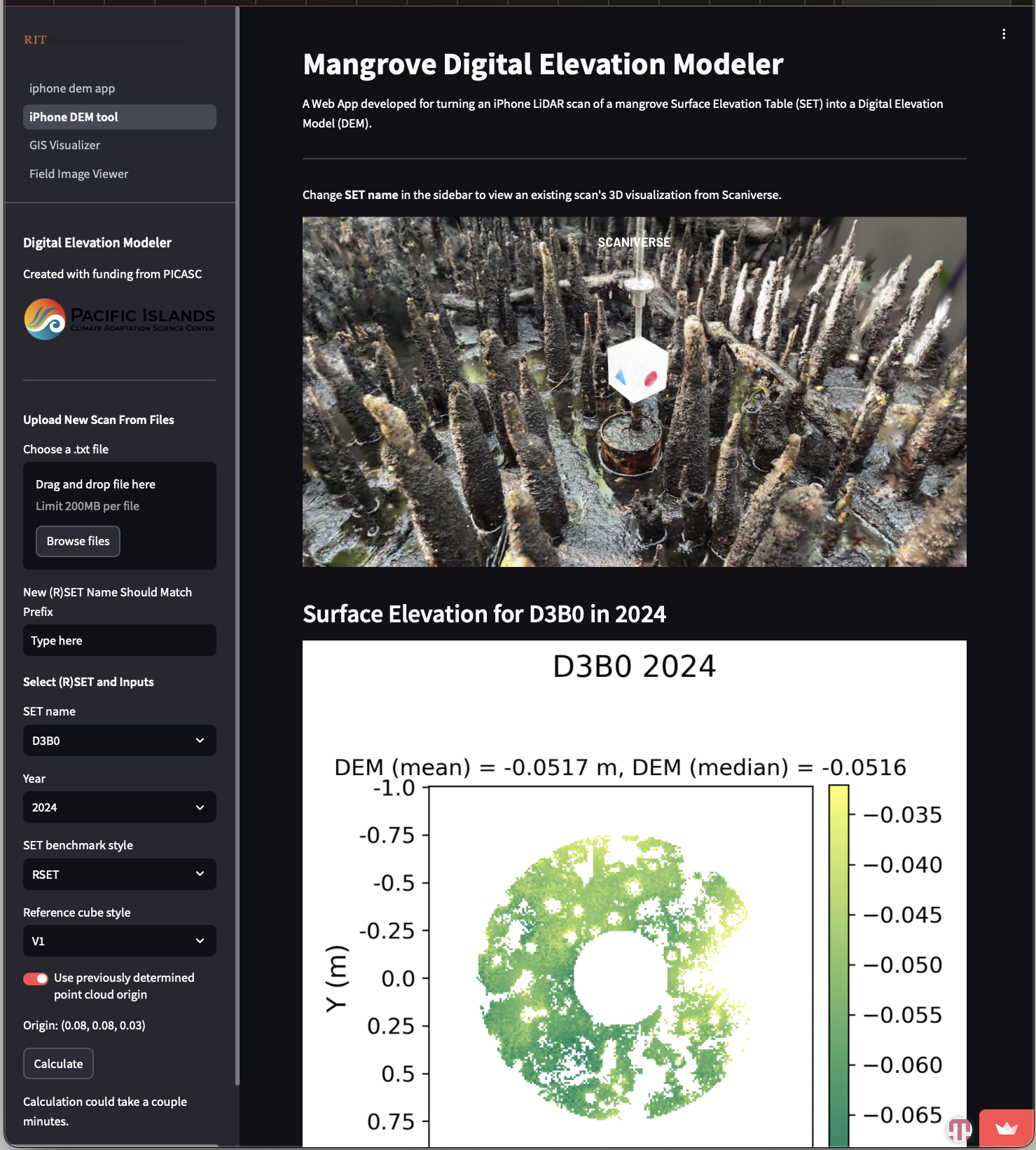 An example scan processed with the iPhone LiDAR DEM Builder web application.