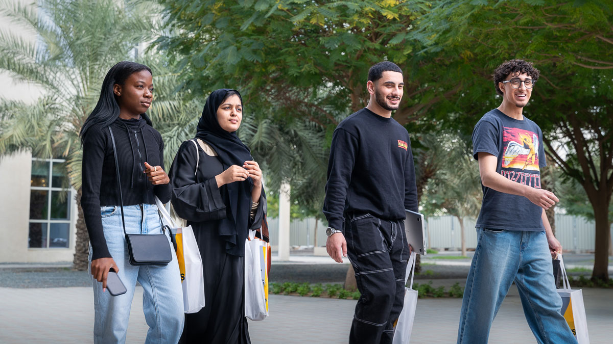 Students walking past innovation center at RIT Dubai