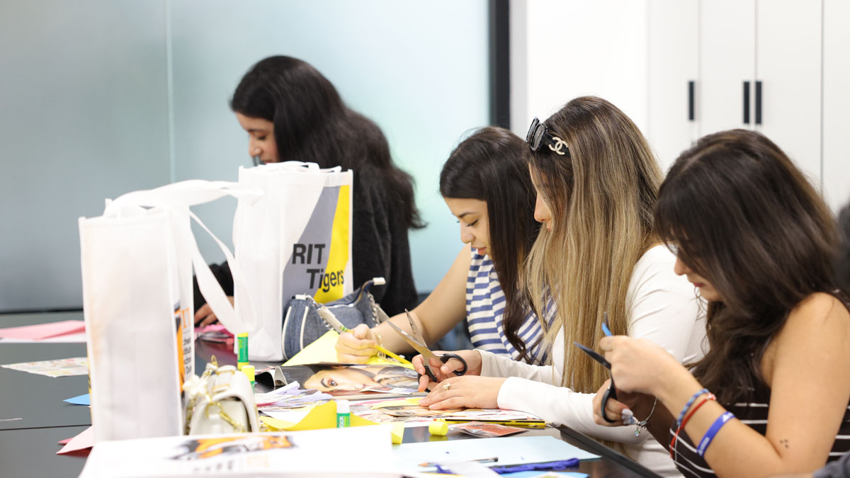 Students working on art project