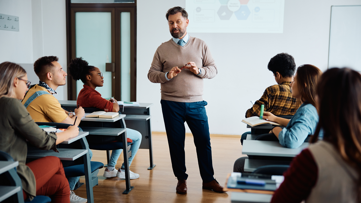 Teacher conducting a lesson in classroom