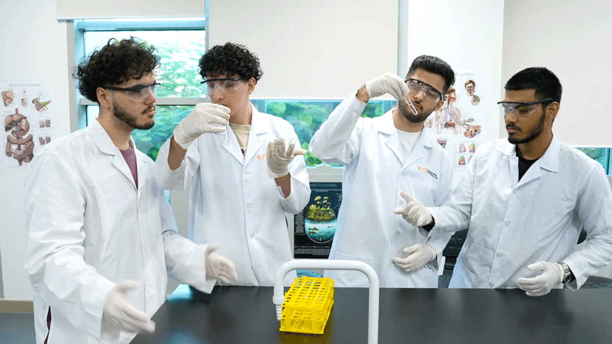 Students performing experiment in the lab