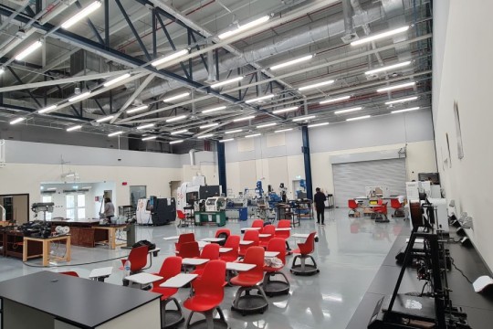 Workshop with red chairs