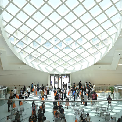 photo of an atrium with people in it