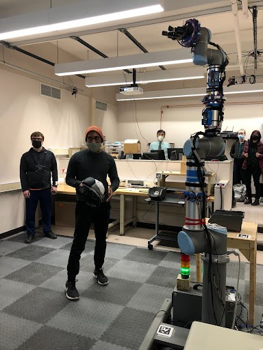 Trainee Karthik Subramanian, with NRT faculty Ferat Sahin (advisor), speaking about research integrating VR into human-sensing robotics at the AWARE-AI NRT Retreat in March 2023.