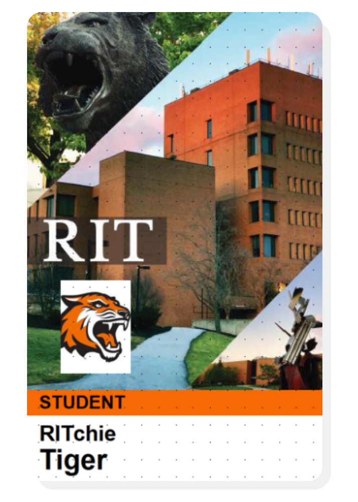 RIT student ID with mascot RITchie as the student