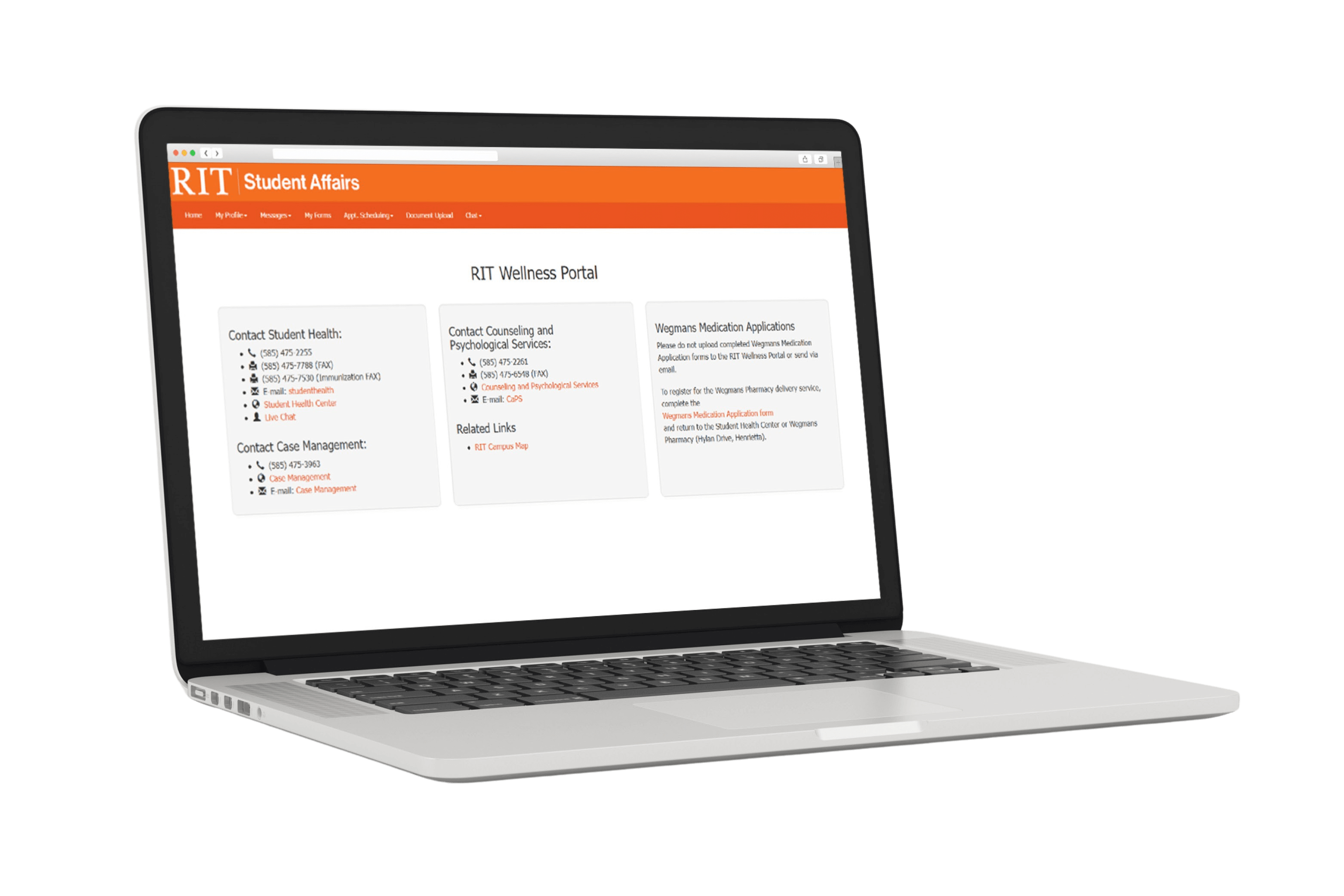 Apple laptop displaying the RIT Wellness portal in full screen