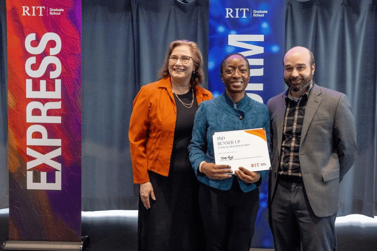 Collage of graduate award winners posing with certificates at the Graduate Showcase Awards ceremony.