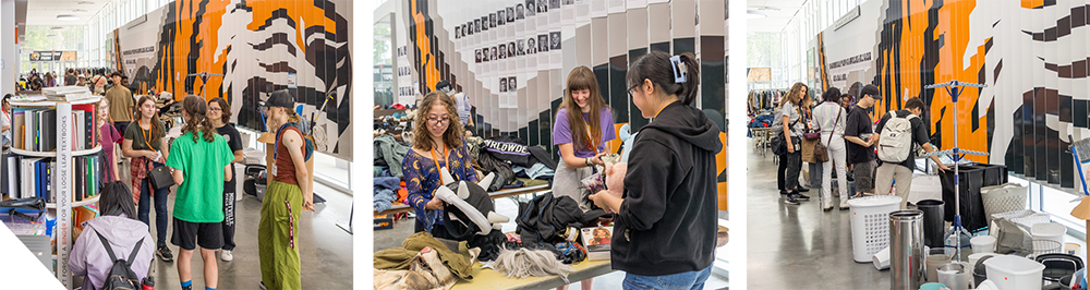 Students browse donated clothing and household items during RIT's Goodbye, GoodBuy collection and reuse program.
