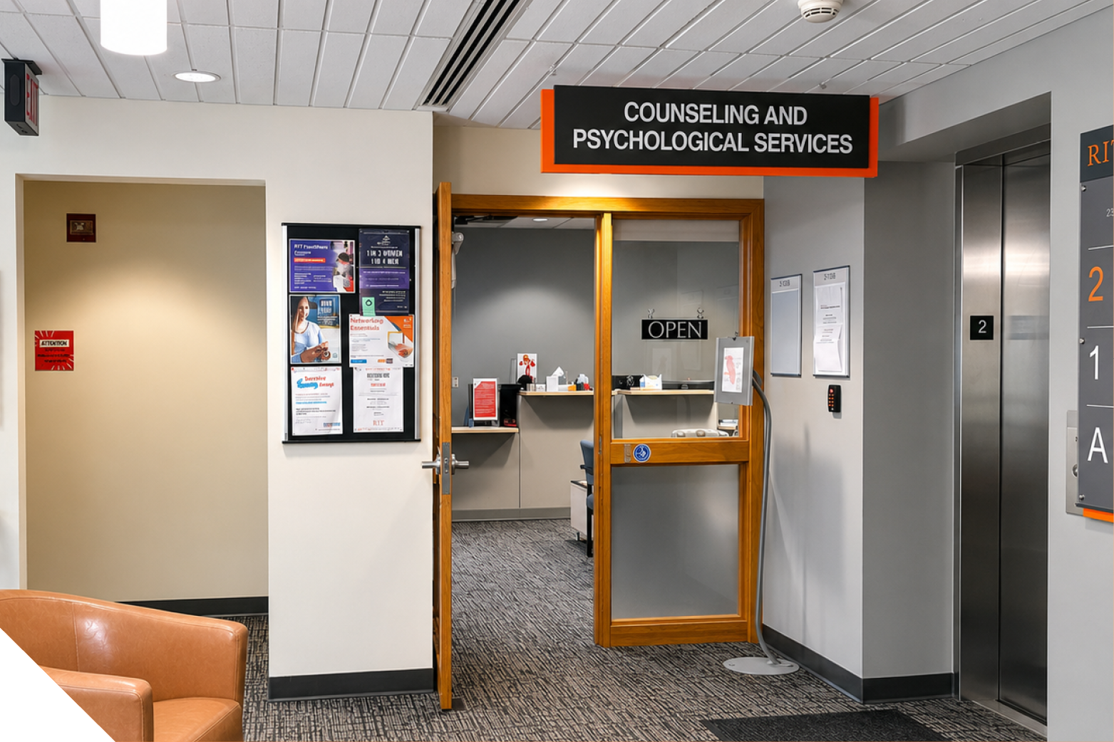 A photograph showing the entrance to Counseling and Psychological Services.