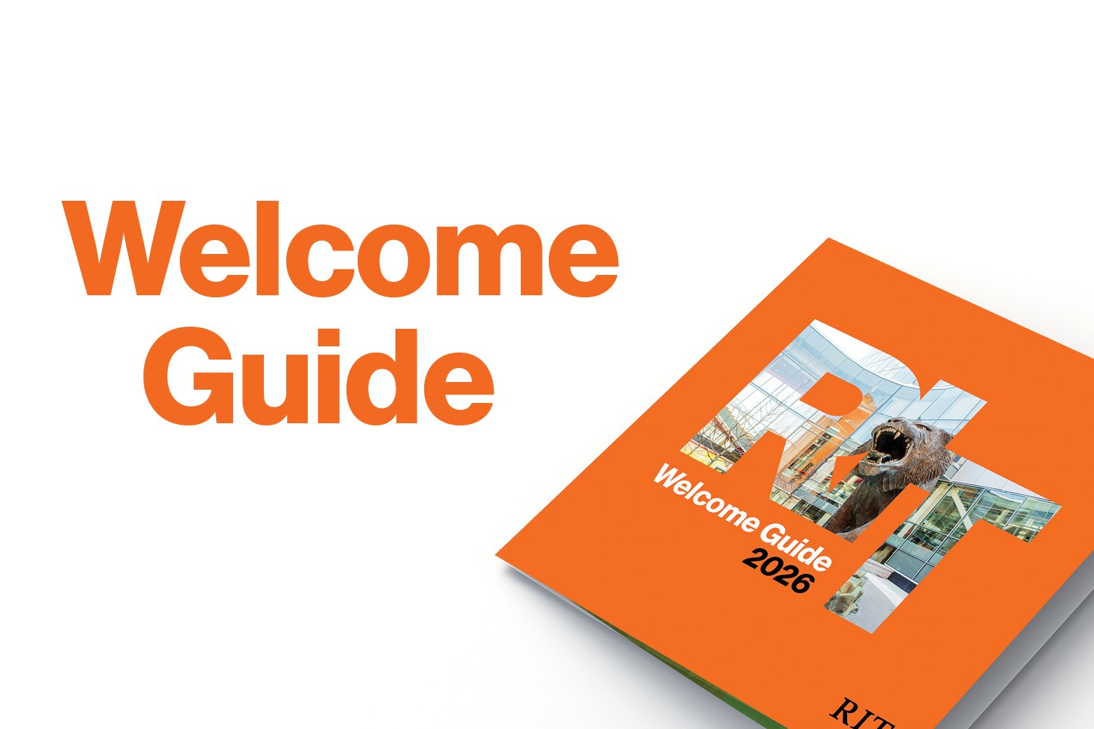 A visual image of the Welcome Guide booklet appears in front of a white background with the words "Welcome Guide" written in orange text