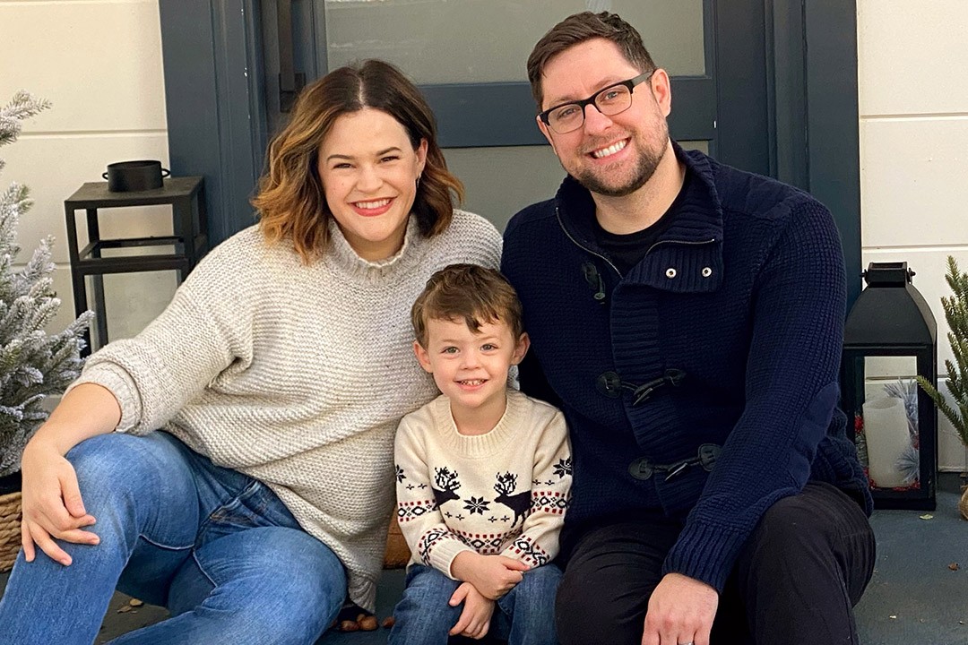 Family sitting on a stoop