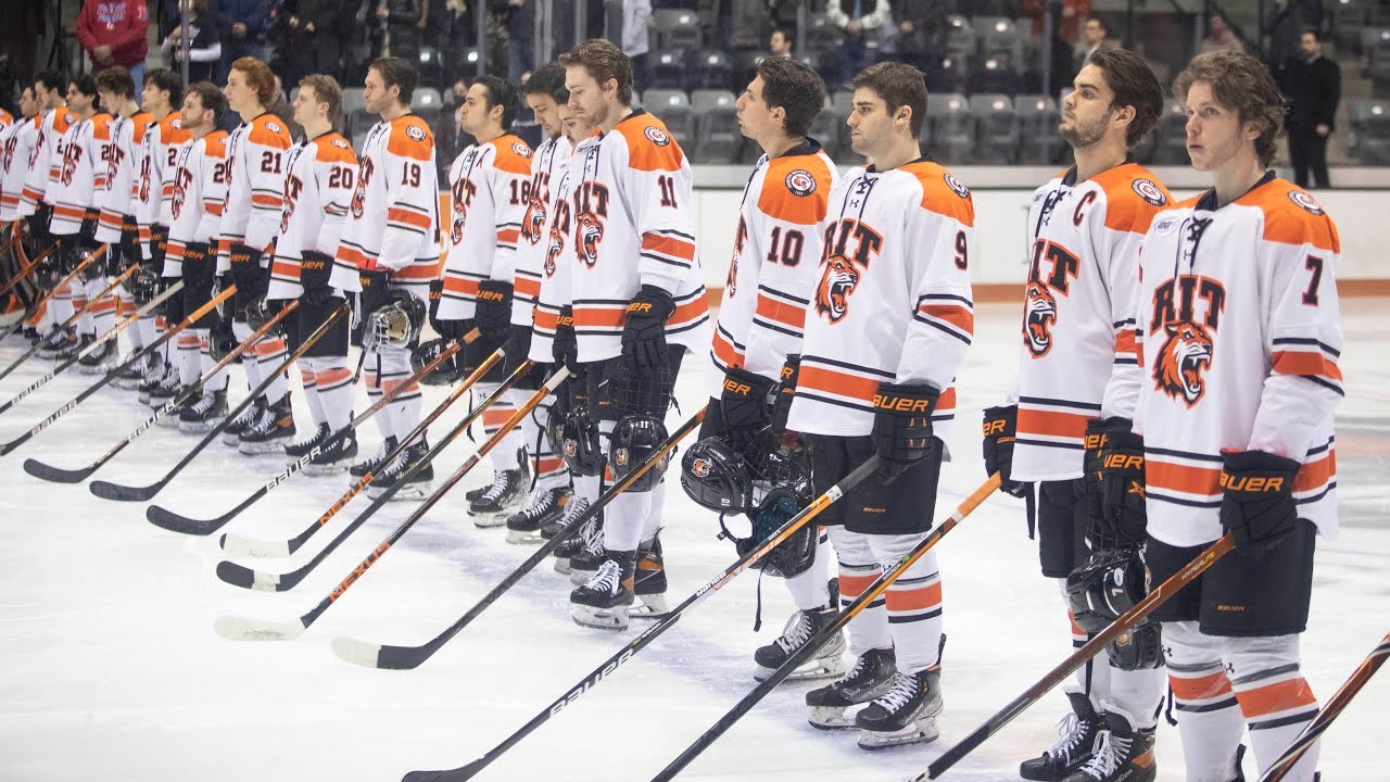 Hockey team standing in a line