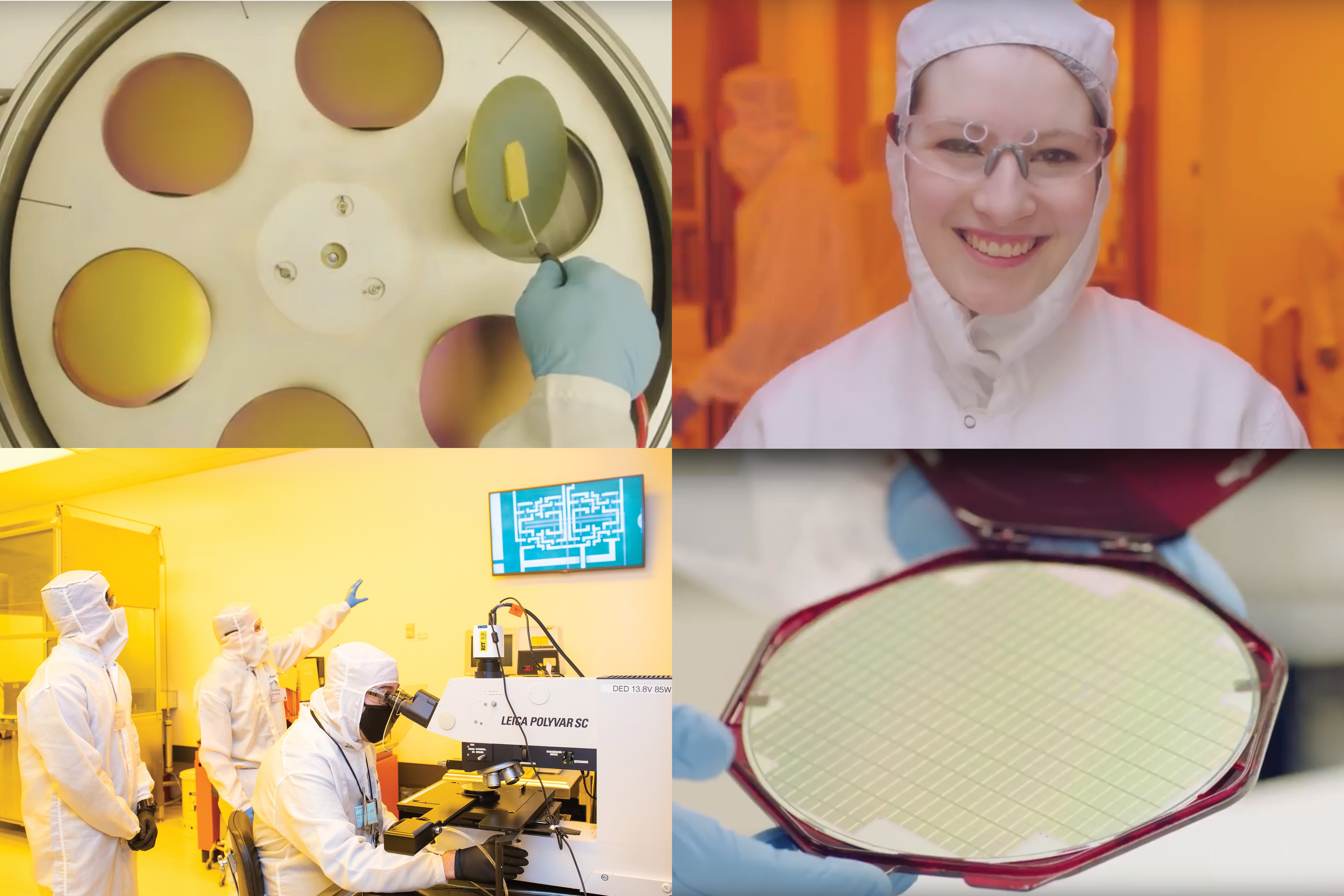 Collage of people working in a clean room