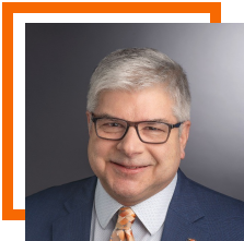 Portrait of Bill Sanders with an orange RIT border around it