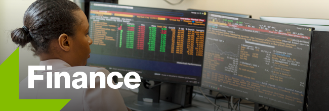 Photo of student with Finance text