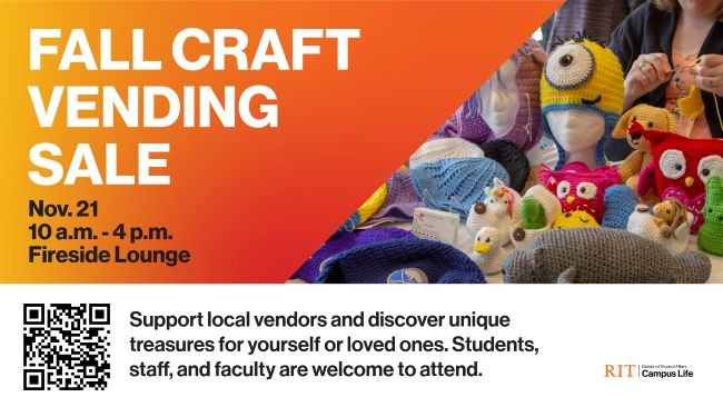 Flyer for a Fall Craft Vending Sale, featuring handmade knitted and crocheted items.