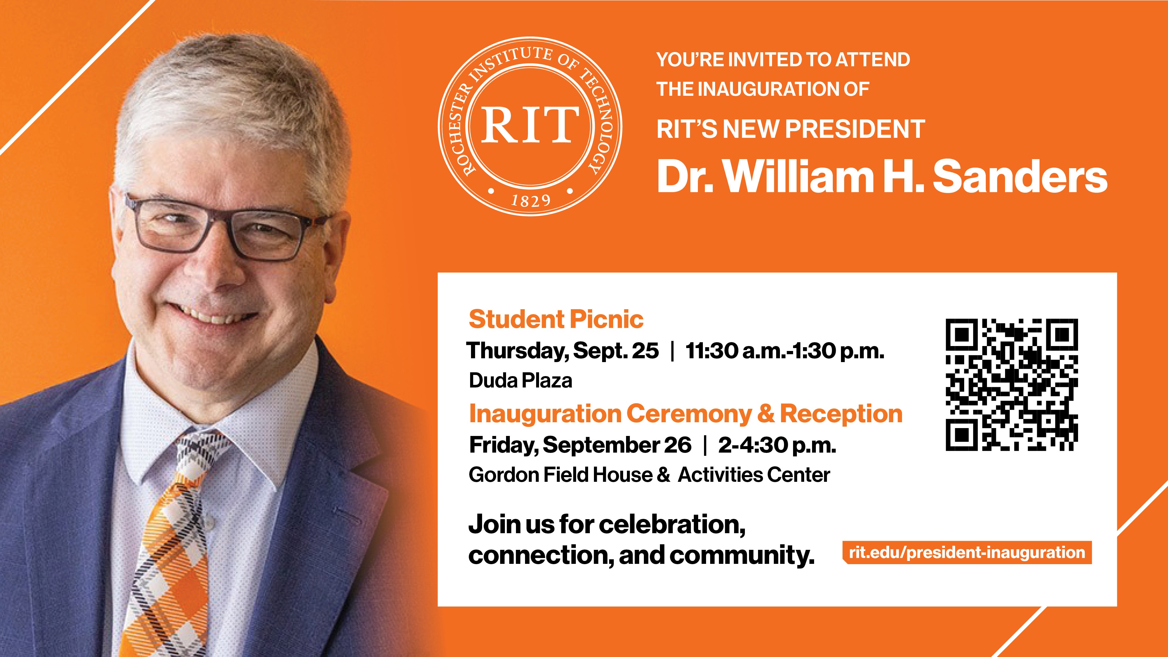 Image for Dr. William H. Sanders’ inauguration with event details and his photo.