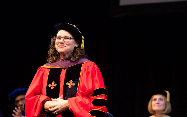 Caroline Solomon, newly installed as the first woman president of RIT’s National Technical Institute for the Deaf.
