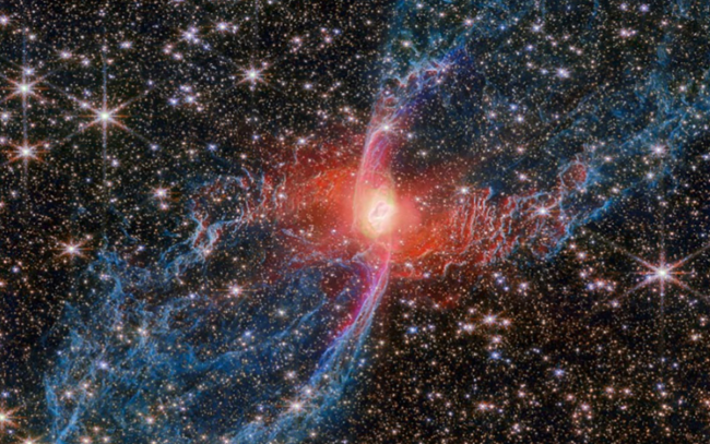The Red Spider Nebula is shown with more detail than ever against a backdrop of thousands of stars.