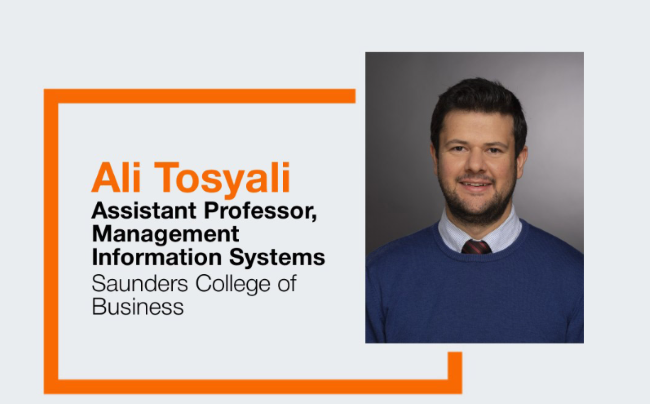 A professional portrait of Ali Tosyali, Assistant Professor in Management Information Systems at Saunders College of Business.