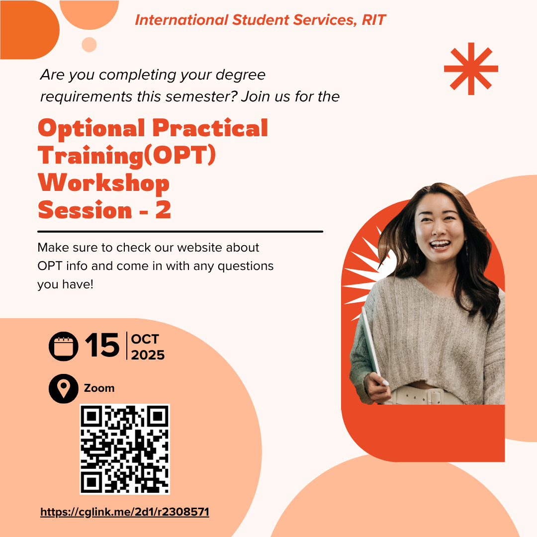 RIT International Student Services OPT Workshop Session 2 on October 15, 2025, via Zoom.