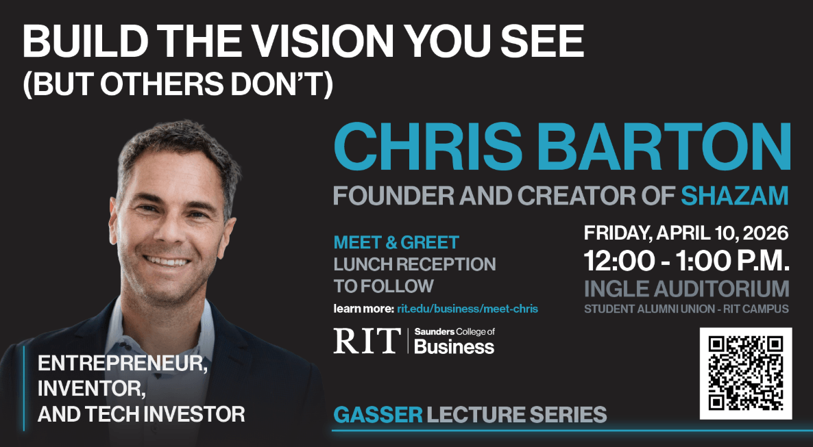 Chris Barton speaking at the Gasser Lecture Series, April 10, 2026, 12:00–1:00 PM, Ingle Auditorium. Link: https://bit.ly/4t8h6wx?r=qr