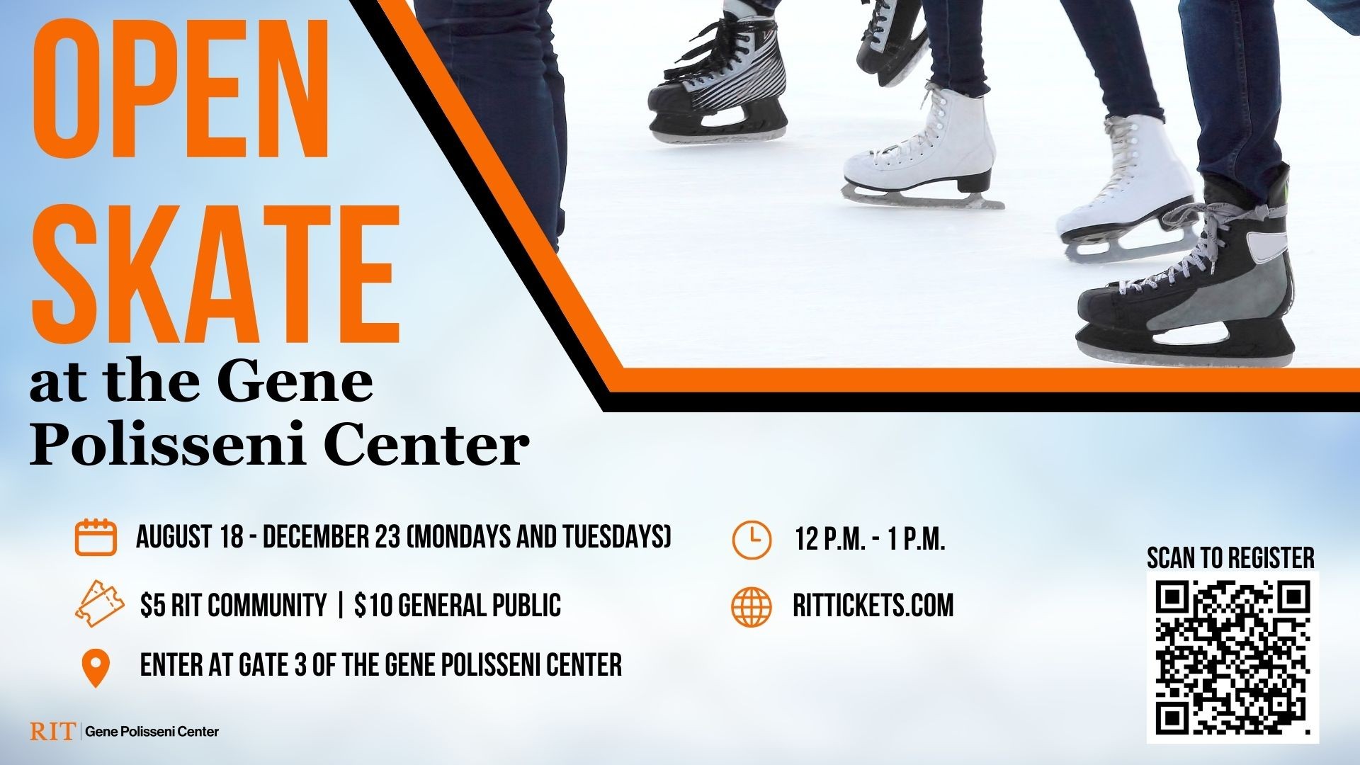 RIT flyer for Open Skate at Gene Polisseni Center
