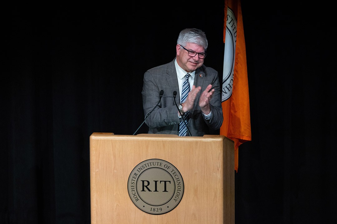 RIT President at podium