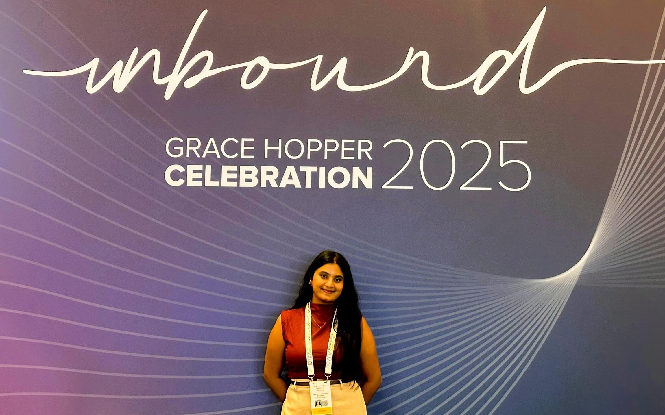 Author of the blog, Pravallika Nakarikanti at the Grace Hopper Celebration 2025, held in Chicago