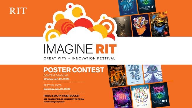 Imagine RIT Poster Contest announcement with details about the contest deadline, festival date, and prize.