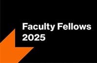 black box with white letters stating CTL Faculty Fellows 2025 and an decorative orange line in bottom left corner