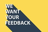 Yellow background with text We Want Your Feedback and long shadow.