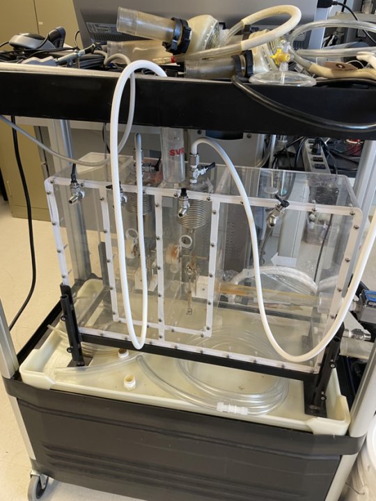 Image of Donovan Tank Display, which will be filled with water (and sealed). When running, it pumps fluid to demonstrate the circulation of the body.