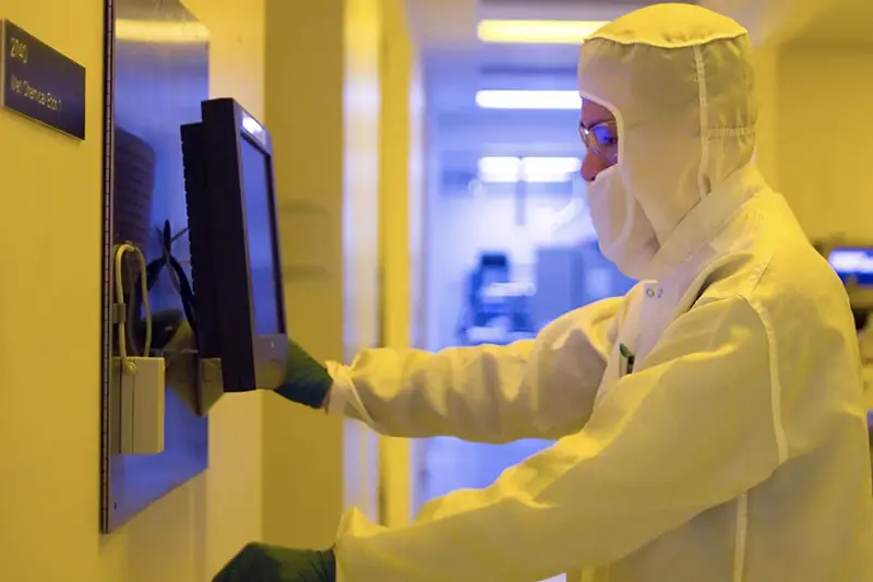 A student working in a clean room