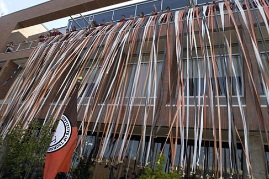 Students decorating class building for an event