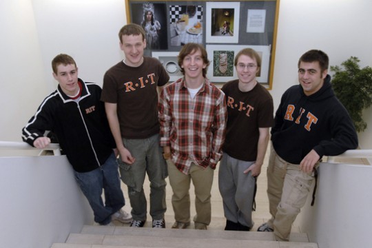 People standing in staircase