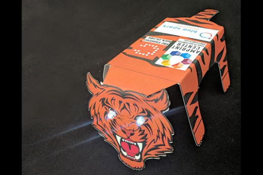Printed electronic miniature tiger.