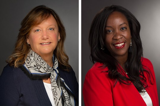 side by side portraits of college professors Betsy Dell and Makini Beck.