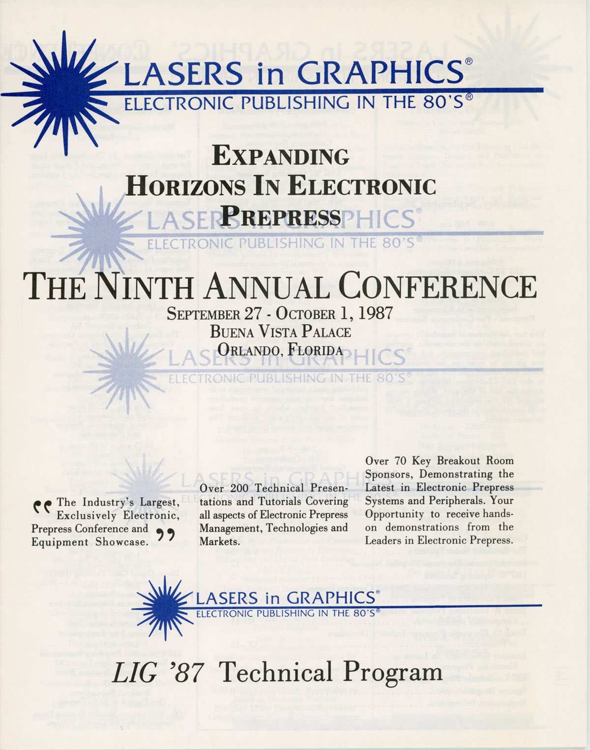Lasers in Graphics Electronic Publishing in the 80's Expanding Horizons In Electronic Prepress The Ninth Annual Conference