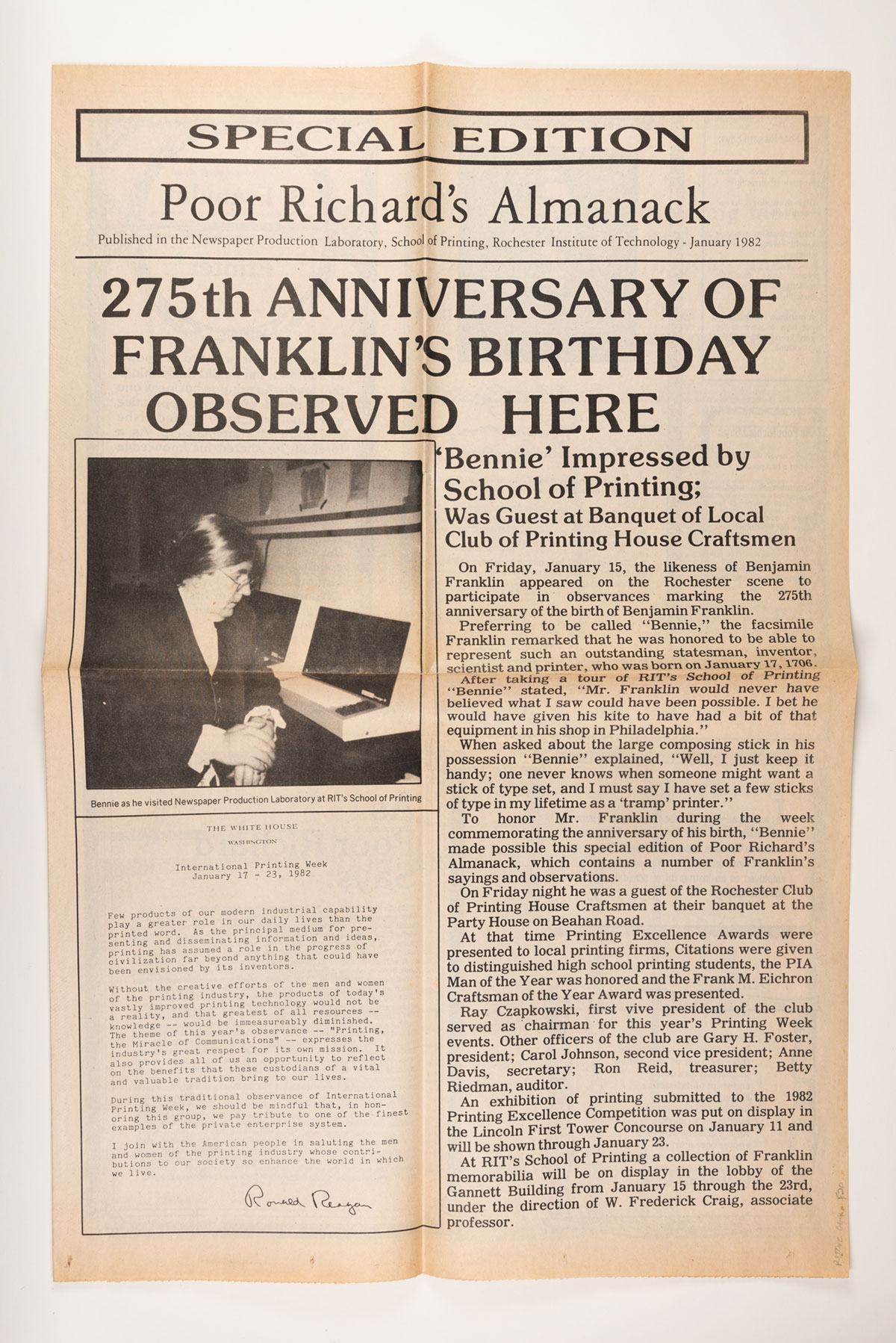 news paper article with the title "275th Anniversary of Franklin's Birthday Observed Here"