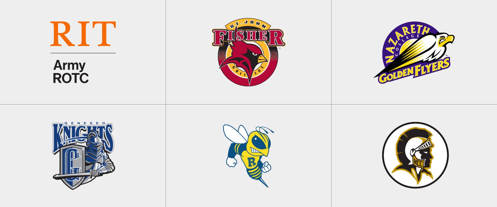 Collage of 6 college logos