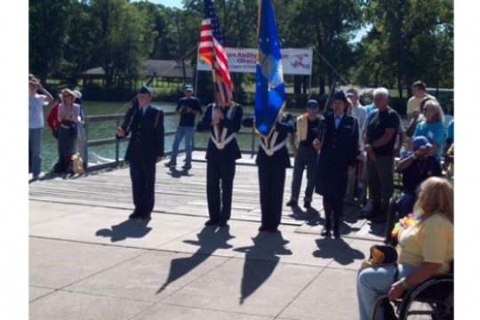 Cadets holding flags at ceremony