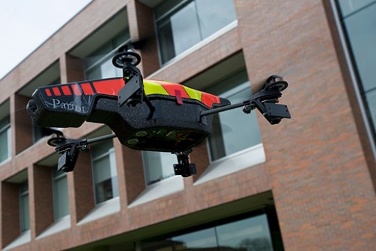 A drone flying on RIT campus.