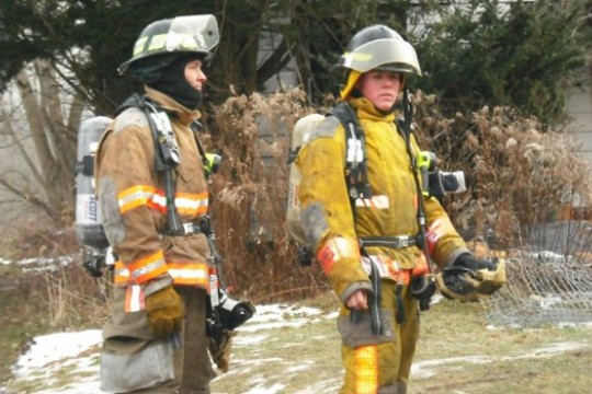 Two Firefighters waiting outside