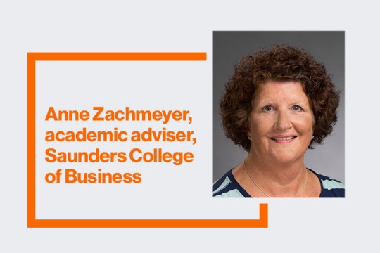 a current photo of Anne Zachmeyer is shown next to text stating her name and role at R I T.