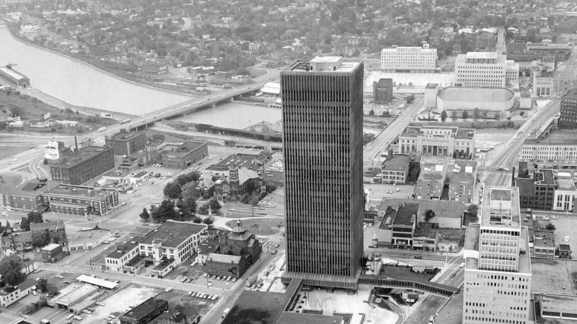 A photo of the newly constructed Xerox Tower circa 1967.