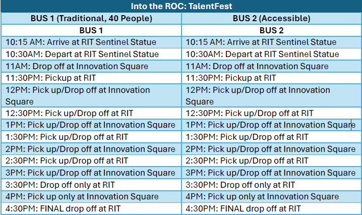 Into the ROC: TalentFest Bus Schedule