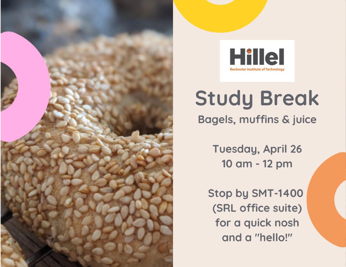 Flyer advertising RIT Hillel bagel break