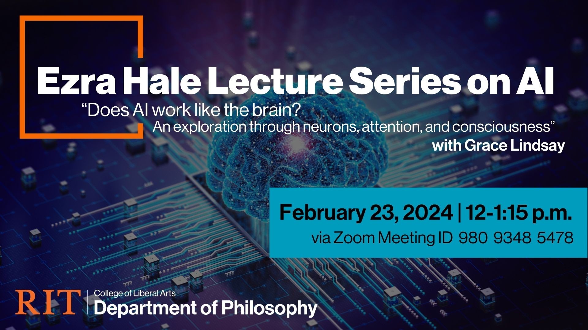 AI brain image in the background with text about the virtual series