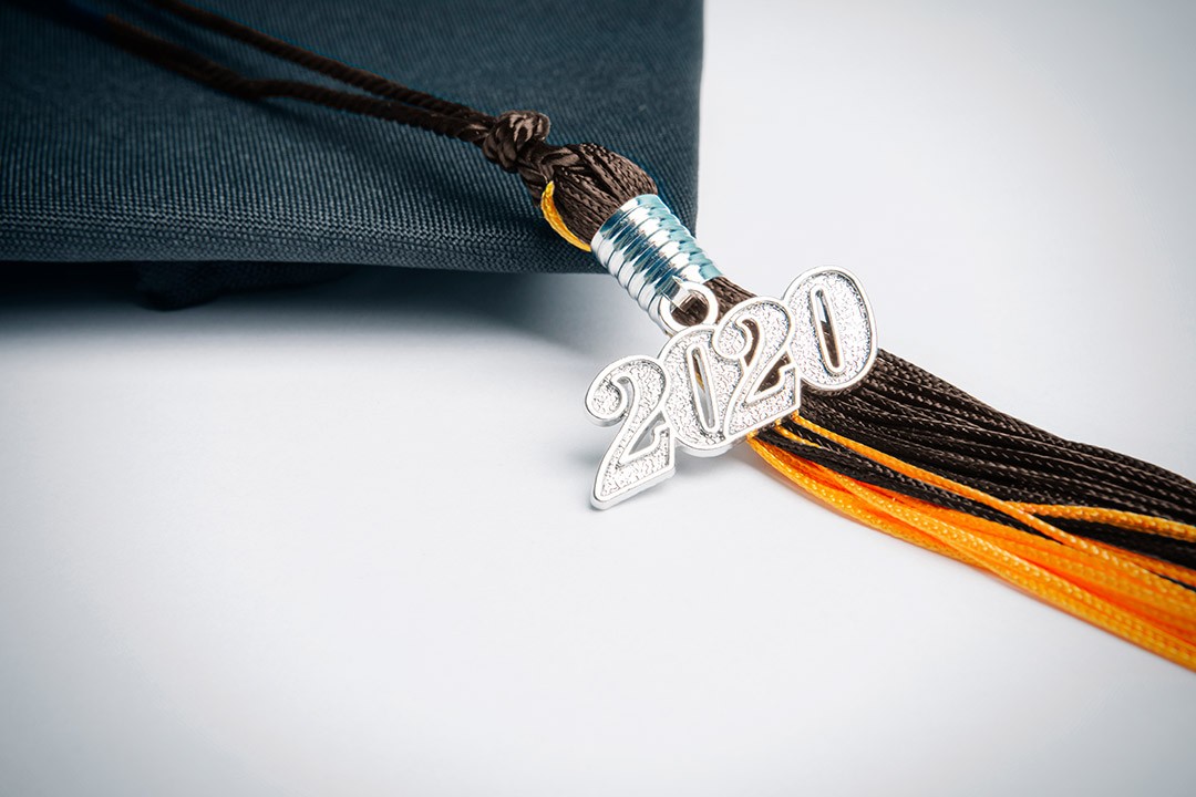 graduation cap and tassel with 2020.